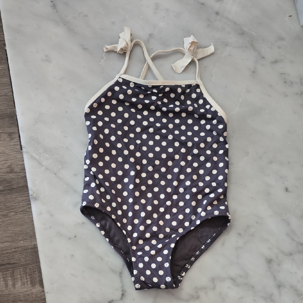 Zara Navy Polka Dot One-Piece Swimsuit with Cream Trim